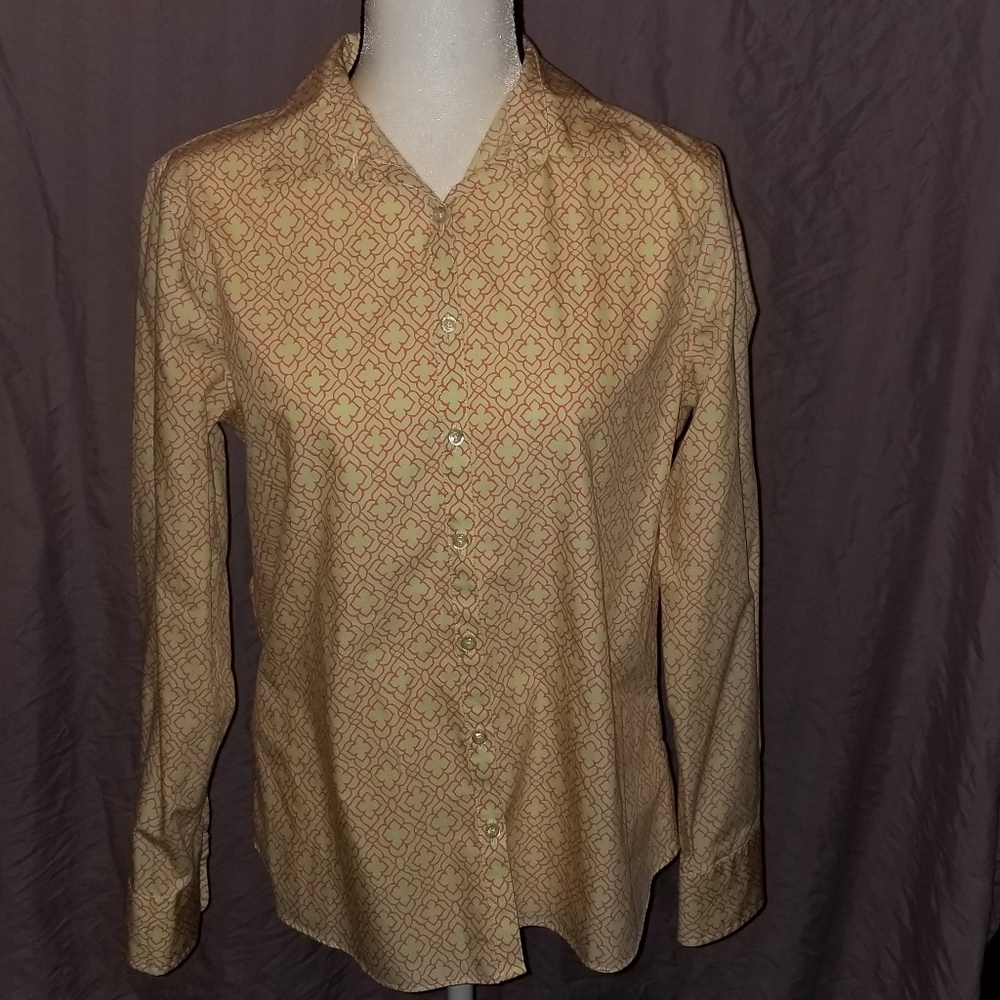 LAND'S END Pink & Yellow Collared Button Down Size 8 EUC